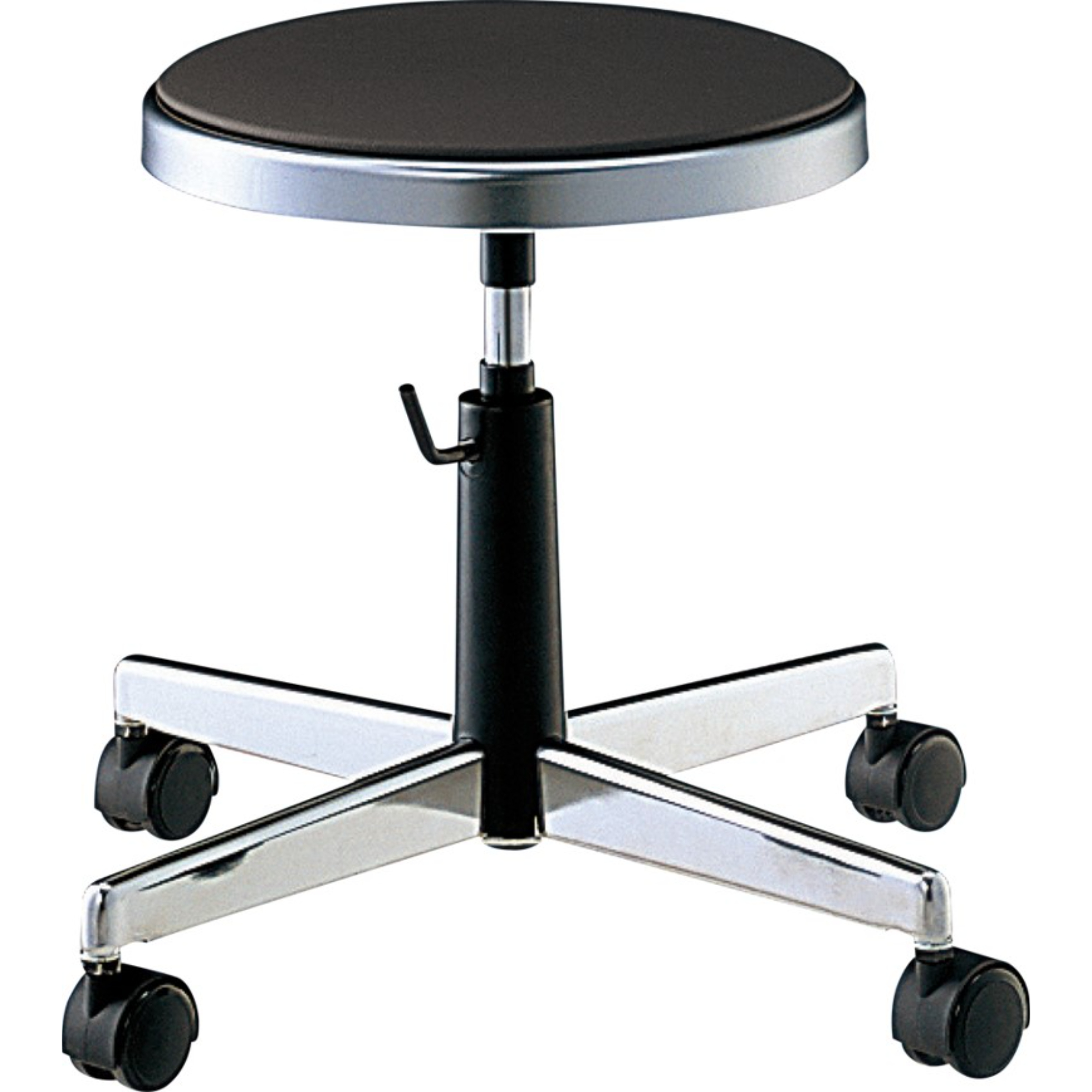 【椅子】クリーンルームチェア 背無 フットリング無 導電ウレタン双輪キャスター 導電ビニールレザー 脚外径680